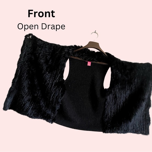 CATHERINE MALANDRINO sz.S draped rabbit fur black high-low vest like new - Picture 4 of 11